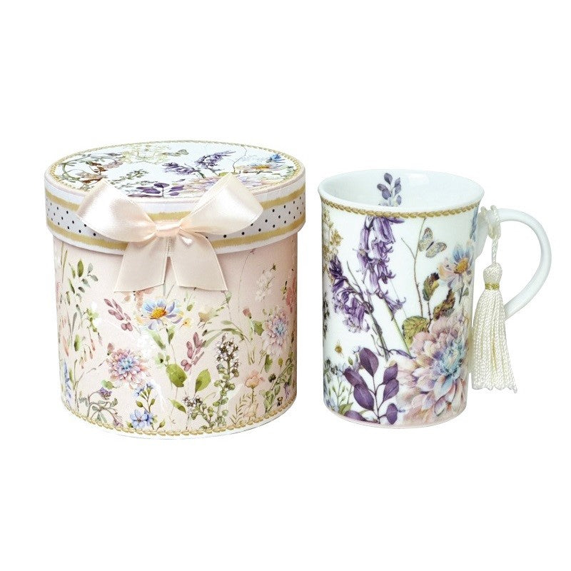 Elegant TeaTime Flower Mug in a luxurious gift box, crafted from durable New Bone China, perfect for tea or coffee.