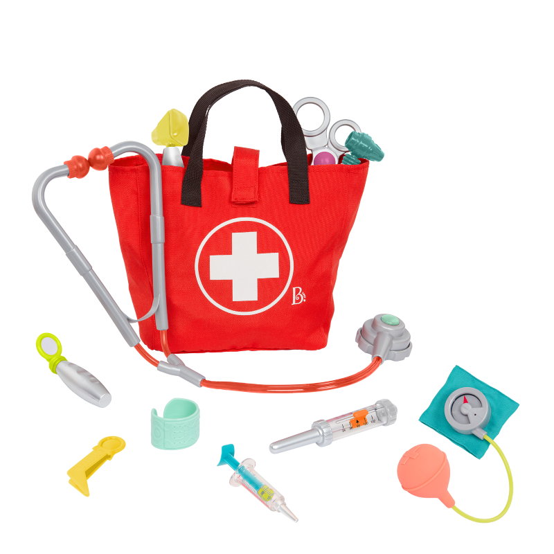 Realistic Doctor Care Kit for toddlers, featuring stethoscope, syringe, and more for imaginative play and exploring healthcare.