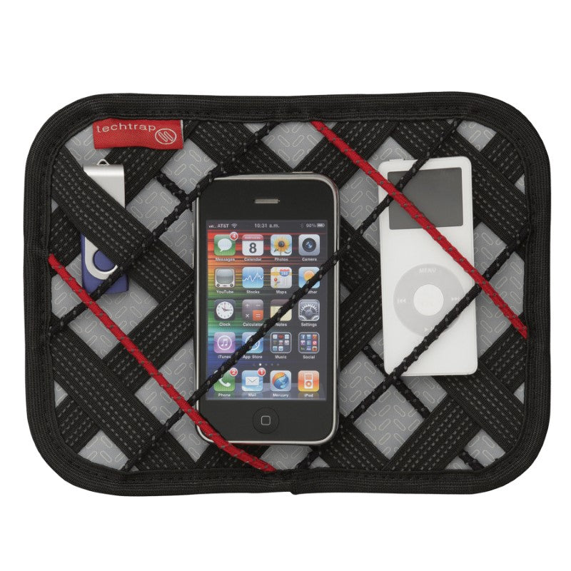 Durable nylon tech organizer with zippered compartment for gadgets, ideal for travel and home storage.