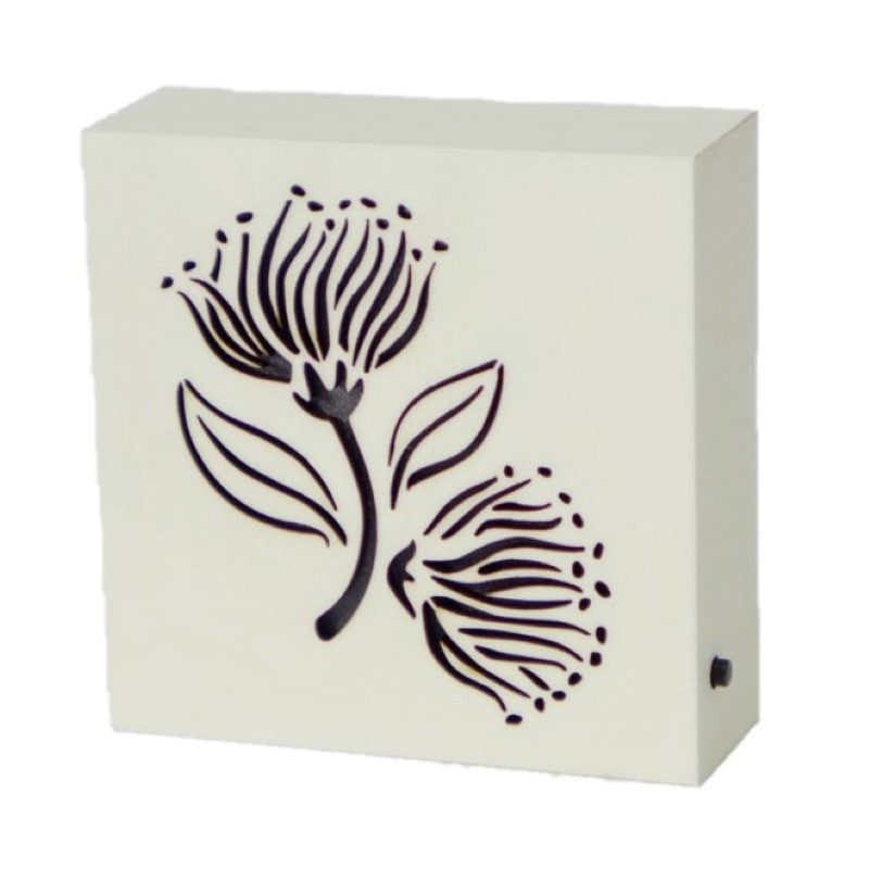 Pohutukawa LED Decor Block featuring vibrant floral design, gently illuminates spaces, ideal for home decor and gifting.