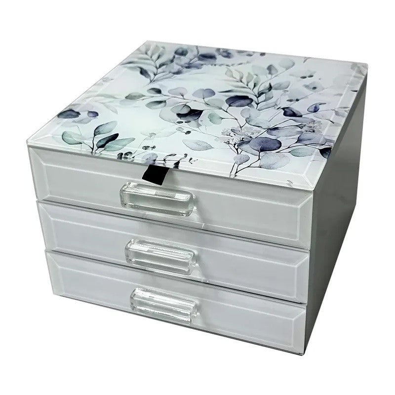 Elegant 3 Compartment Jewelry Box with a chic mirrored design, featuring soft felt lining and ample storage for accessories.