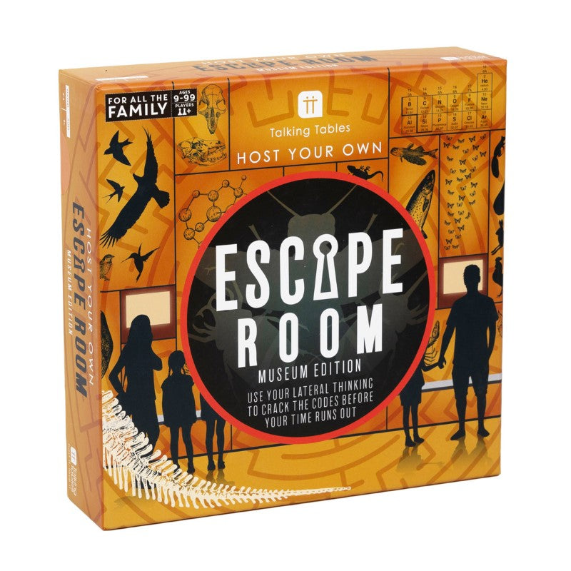 "Interactive Museum Escape Room Game inviting family fun with 18 puzzles and immersive storytelling."