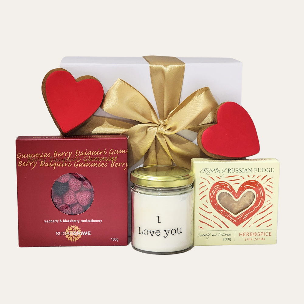 Sweetheart Gift Box featuring gourmet treats and a romantic candle, perfect for expressing love on special occasions.