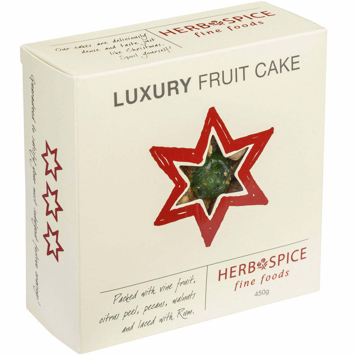 Luxury Fruit Cake Round with vine fruits, citrus peel, pecans, walnuts, and rum infusion, perfect for indulgent dessert moments.