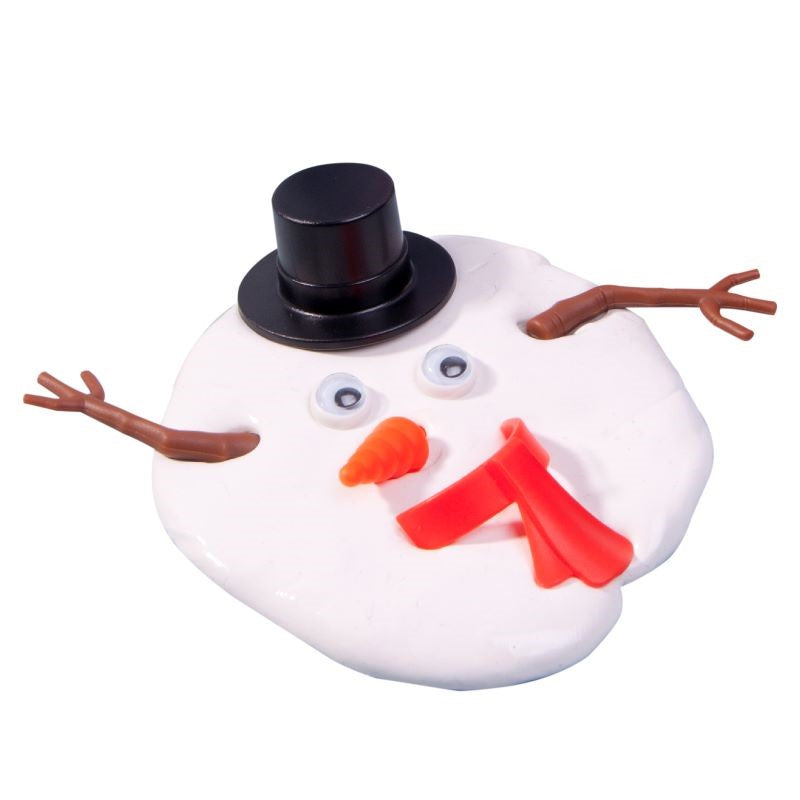 Melting Snowman Kit with putty, accessories, and googly eyes for whimsical holiday fun and creativity.