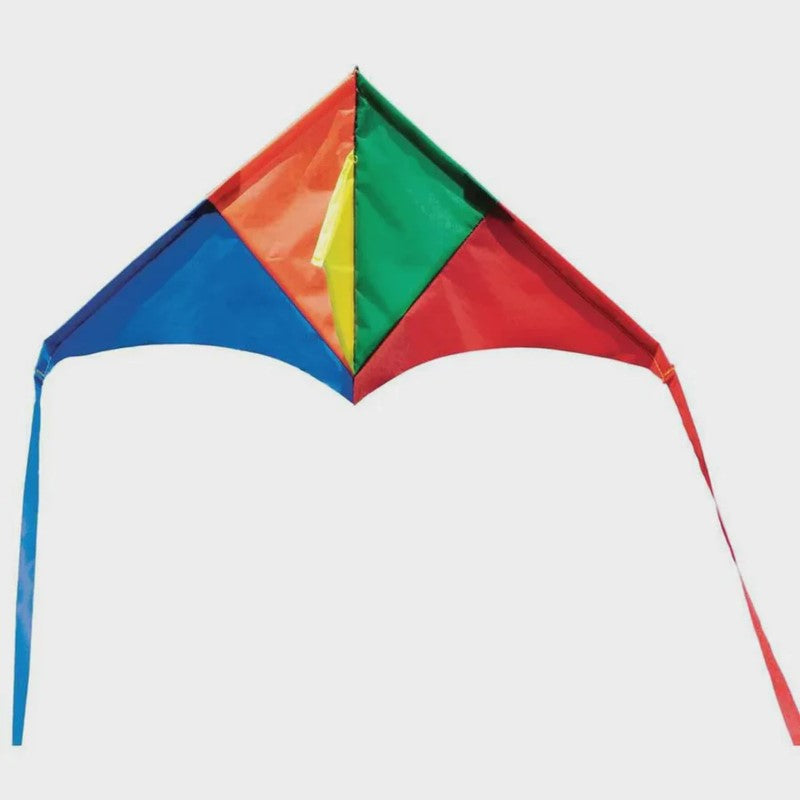 Bright rainbow kite for kids, easy to fly with included handles, perfect for outdoor fun and making memories.