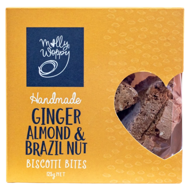 Handmade biscotti with ginger, almonds, and Brazil nuts, perfect for gifting or enjoying with coffee or tea.