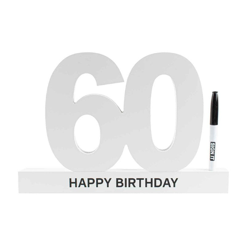 Elegant 60th Birthday Signature Block with pen set for gathering heartfelt messages in a stylish keepsake gift box.