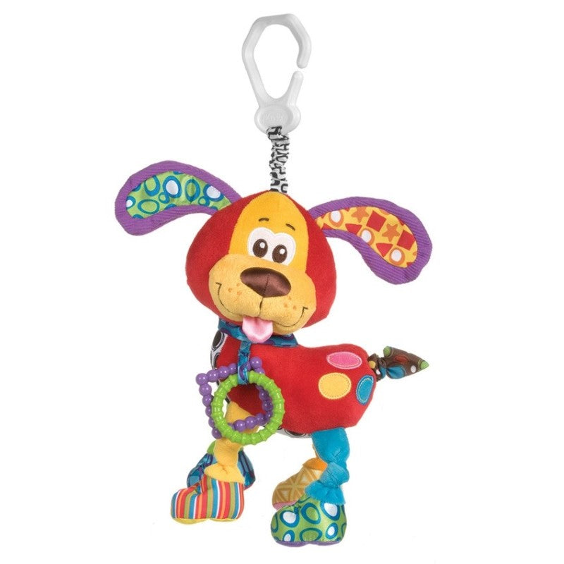 Interactive Activity Toy featuring a colorful Pookie Puppy with sensory textures, sounds, and teething rings for on-the-go fun.