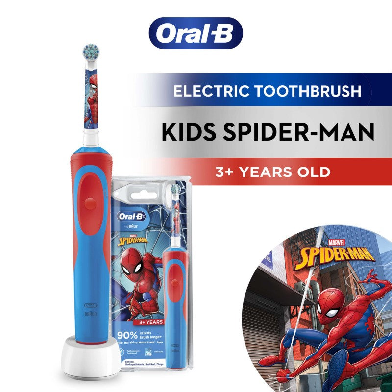 Spiderman Kids Electric Toothbrush with soft bristles and app for fun, effective oral hygiene for children aged 3 and up.