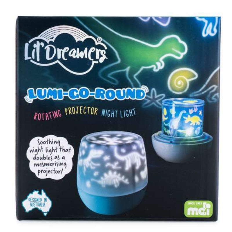 Rotating DinoLand projector night light with soft glow and dynamic dinosaur displays for children's bedtime.