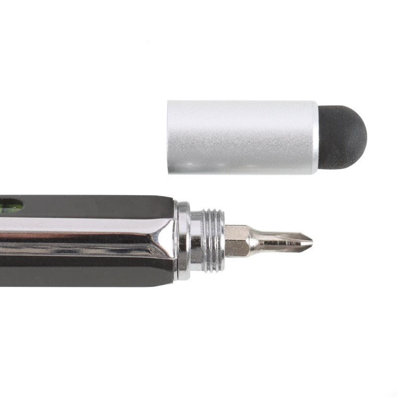 5-in-1 multitool pen with screwdriver, ruler, stylus, spirit level, and ballpoint for handy DIY projects on-the-go.