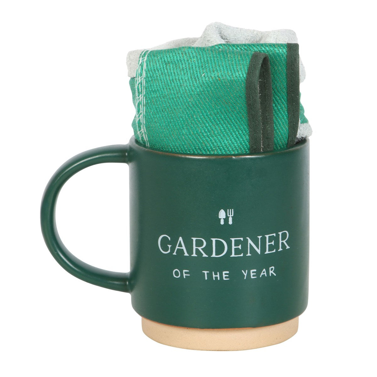 Gardener Mug and Glove Set featuring 'Gardener of the Year' mug and durable gardening gloves, perfect for gardening enthusiasts.