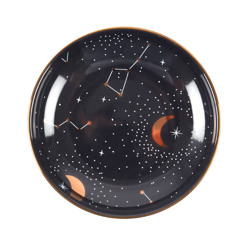 Elegant Bone China trinket dish featuring a celestial design of stars and constellations, perfect for jewelry and small treasures.