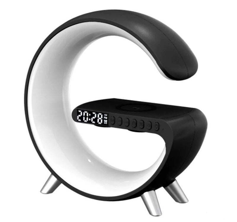 9-in-1 Wireless Phone Charger Night Lamp with alarm clock, Bluetooth speaker, and adjustable RGB lighting features.