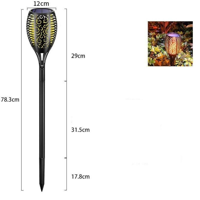 Solar torch lights with flickering flame effect, ideal for outdoor decor and garden illumination.