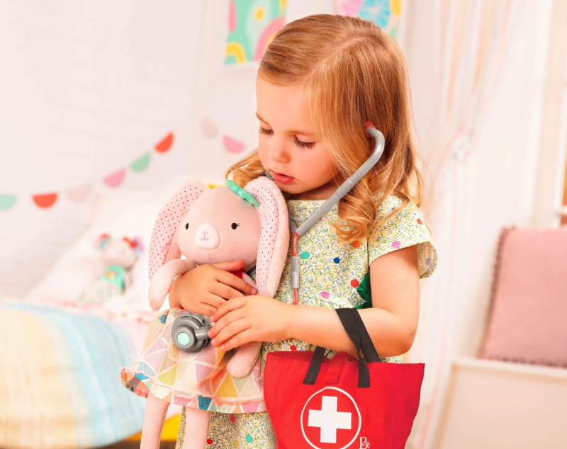 Realistic Doctor Care Kit for toddlers, featuring pretend medical tools for imaginative play and anxiety relief about doctor visits.