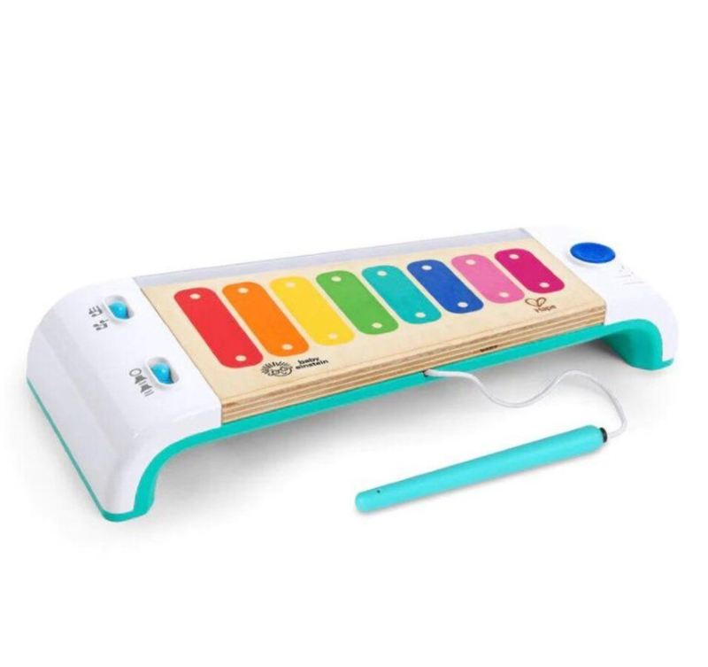 Baby Einstein Magic Touch Xylophone: wooden toy with touch-sensitive play, 30 melodies, volume control, and two play modes.