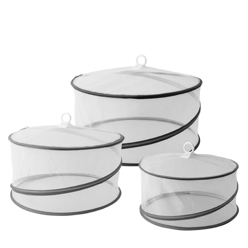 Set of 3 pop-up food covers with fine mesh, keeping dishes safe from bugs during indoor and outdoor meals.
