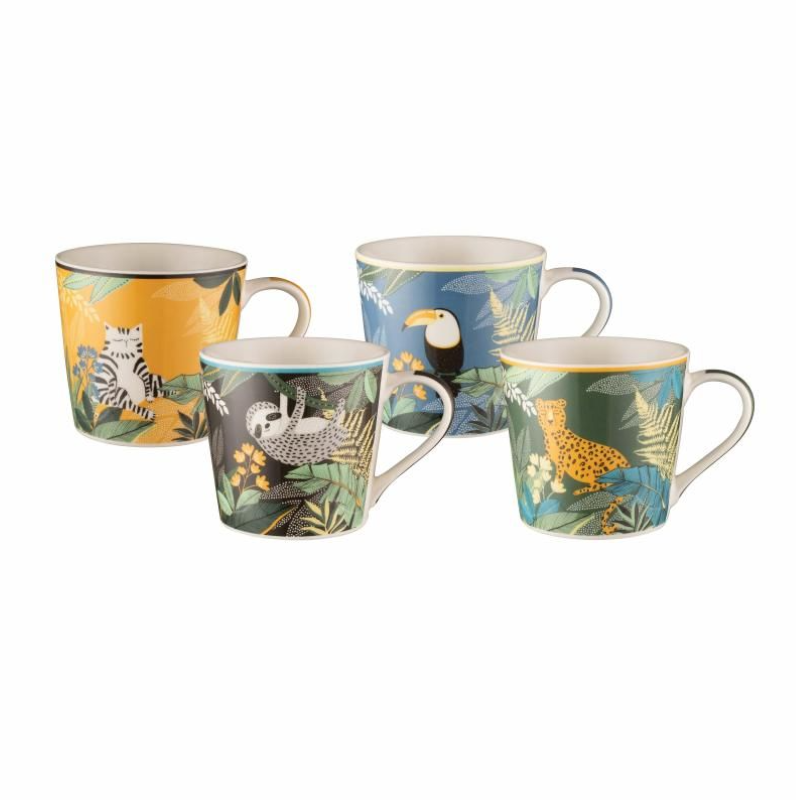 Set of 4 stylish New Bone China mugs, 429ml capacity, microwave and dishwasher safe, perfect for daily use and gifting.