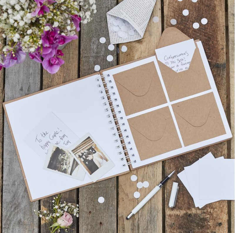 Charming wedding guestbook with 80 envelopes and notecards for preserving heartfelt messages from guests.