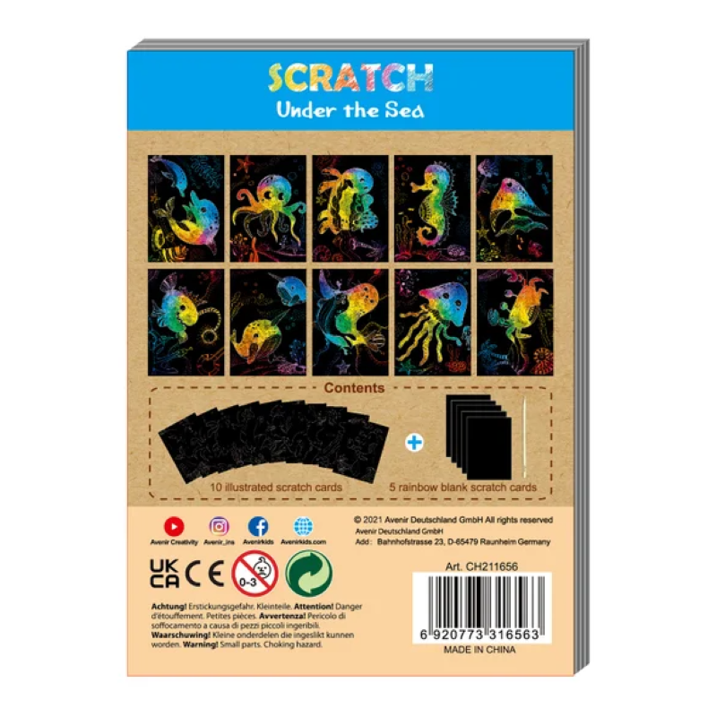 Scratch Book Under the Sea featuring 15 whimsical scratch art pages for creative, ocean-themed fun for all ages.