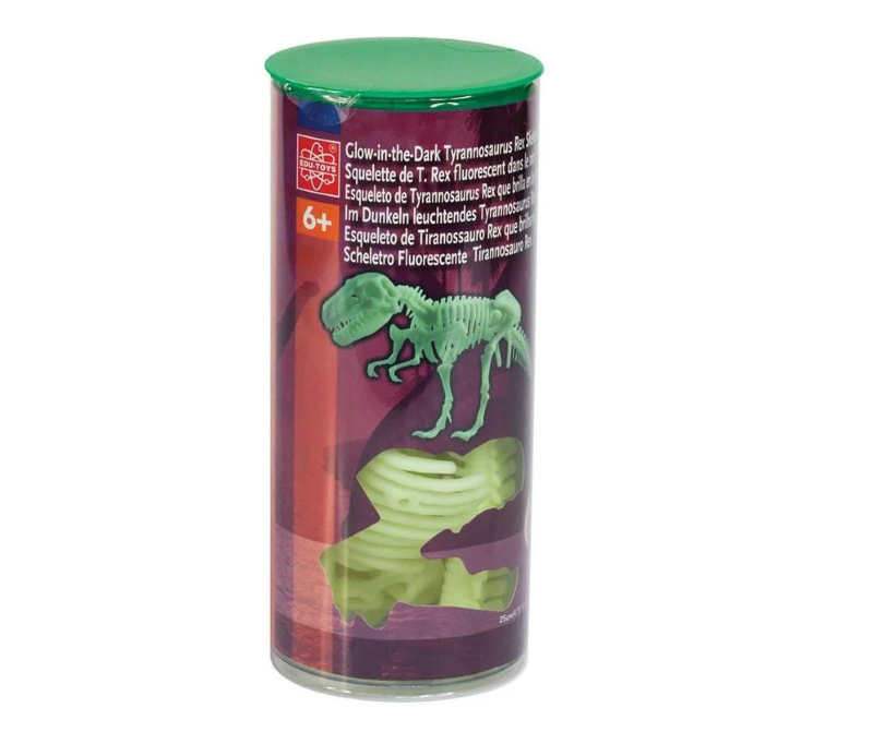 Glow-in-the-dark Tyrannosaurus Rex skeleton kit for hands-on dino fun and education for ages 6 and up.