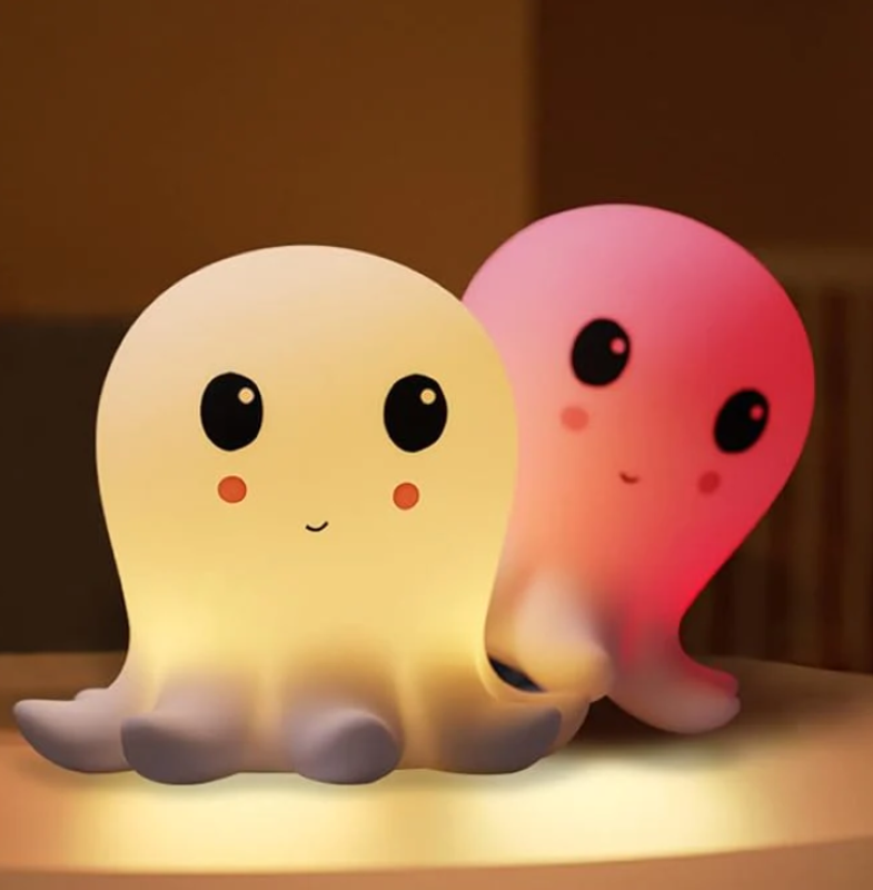 Soft Touch Silicone Octopus Night Light with seven colors, perfect for creating a soothing bedtime atmosphere for kids.