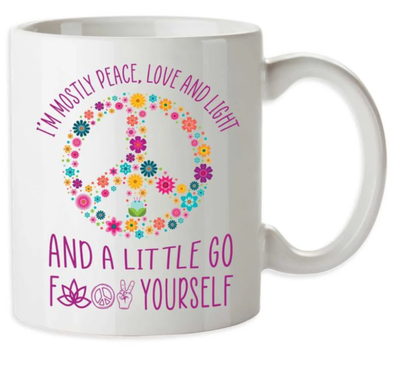 Humorous ceramic mug with sassy quotes, perfect for coffee lovers who value peace and a touch of sarcasm.
