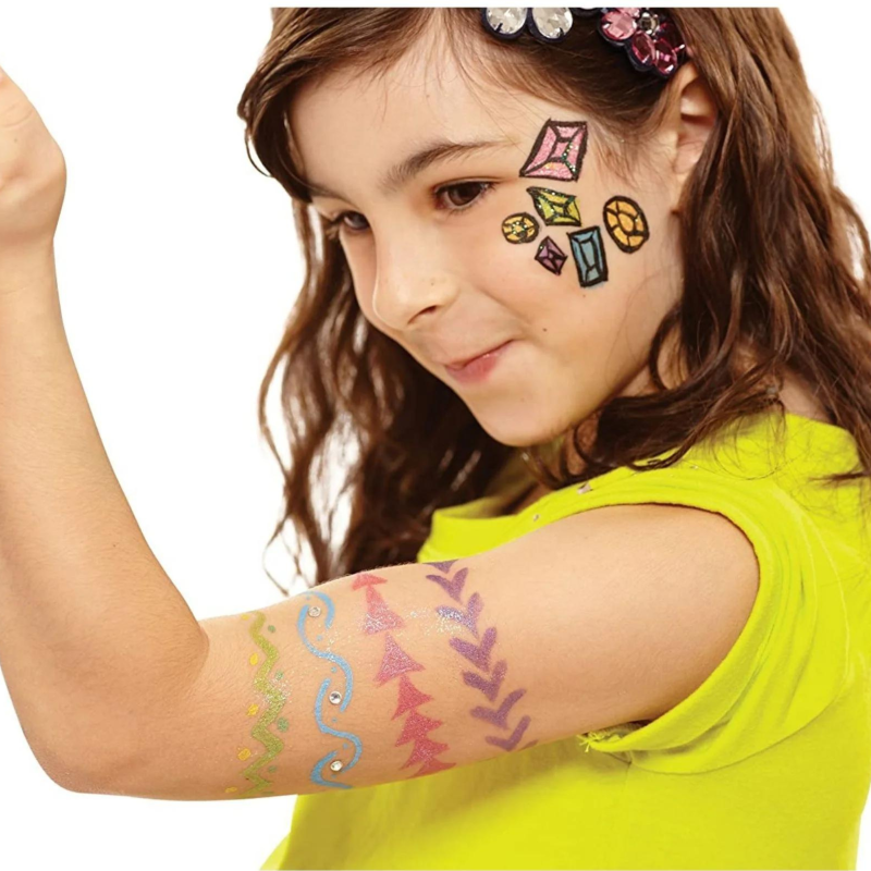 Glitter Face Paint Kit with paints, brushes, glitter, and rhinestones for creative, sparkling face designs for all ages.
