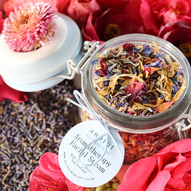 A luxurious facial steam jar with botanicals and essential oils for deep cleansing and revitalizing oily, acne-prone skin.