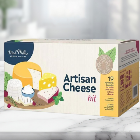 Artisan Cheese Making Kit for crafting fresh and aged cheeses at home, featuring high-quality cultures and a cheese press.
