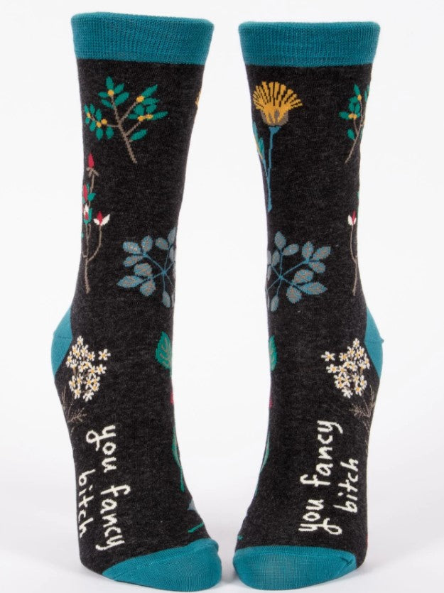 Playful 'You Fancy Bitch' women's socks combining style and comfort, perfect for a cozy and chic wardrobe addition.