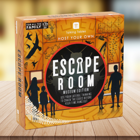 "Exciting escape room game set in a dynamic museum with 18 puzzles and engaging video introduction for family fun."