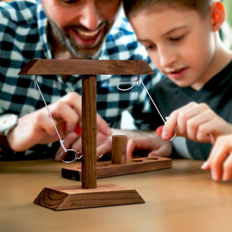 Elegant Hook & Ring Game made of carbonized pine, perfect for two players and ideal for parties and gatherings.