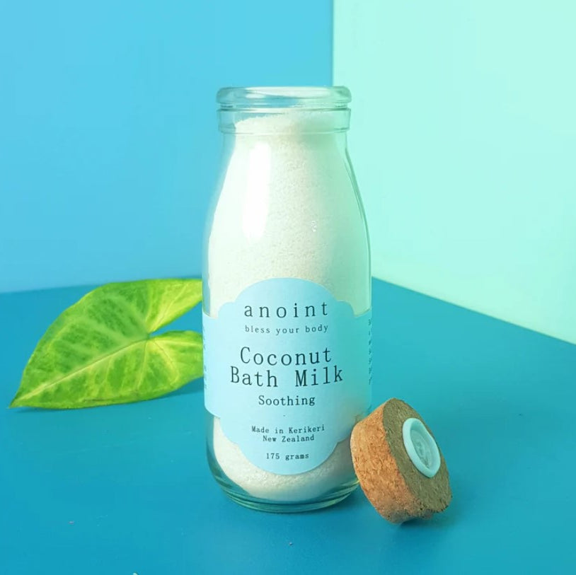 Luxurious Anoint Coconut Bath Milk with Epsom Salts and lemongrass for soothing, nourishing, and detoxifying baths.