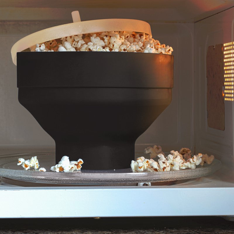 Collapsible Microwave Popcorn Maker in BPA-free silicone for easy homemade popcorn; perfect for movie nights and gatherings.