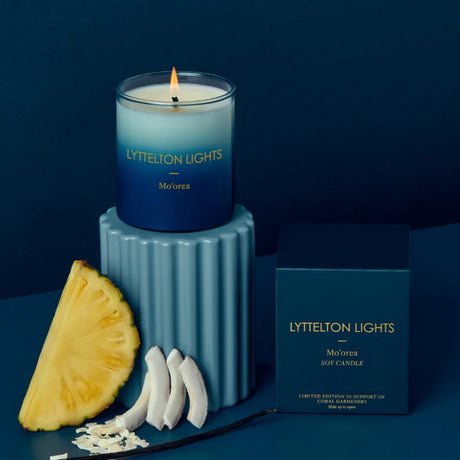 Lyttelton Lights Mo'orea Candle - Limited Edition, a handcrafted soy wax candle with tropical scents for a tranquil ambiance.