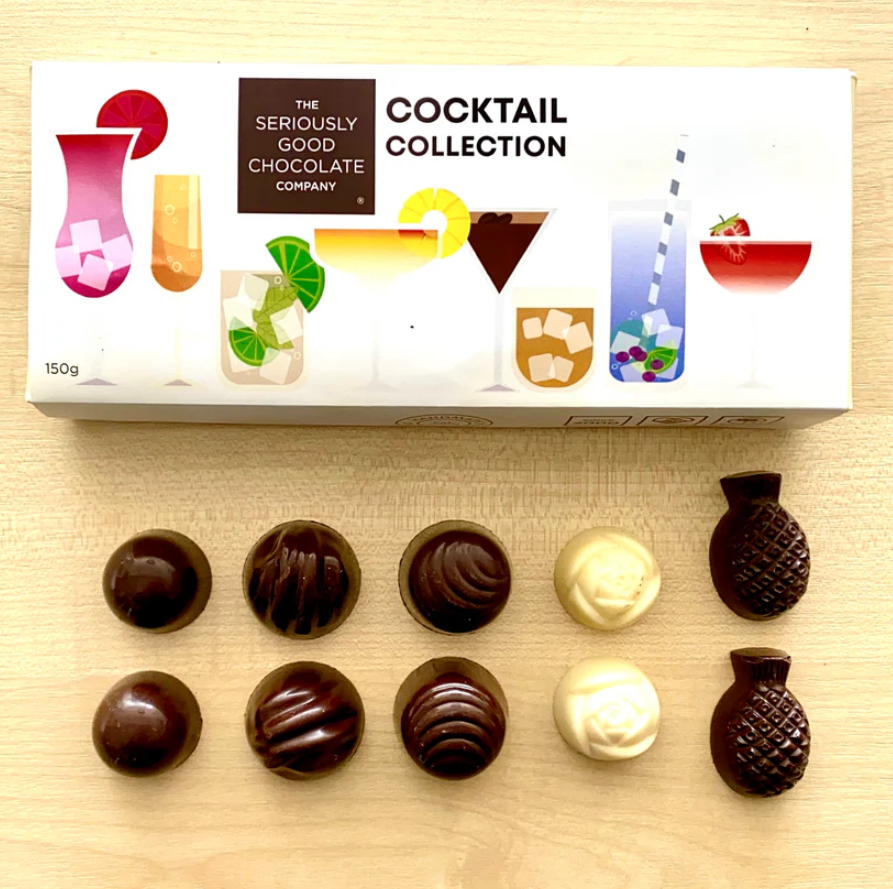 Luxurious box of 10 cocktail-inspired chocolates, crafted by The Seriously Good Chocolate Company for gifting and sharing.