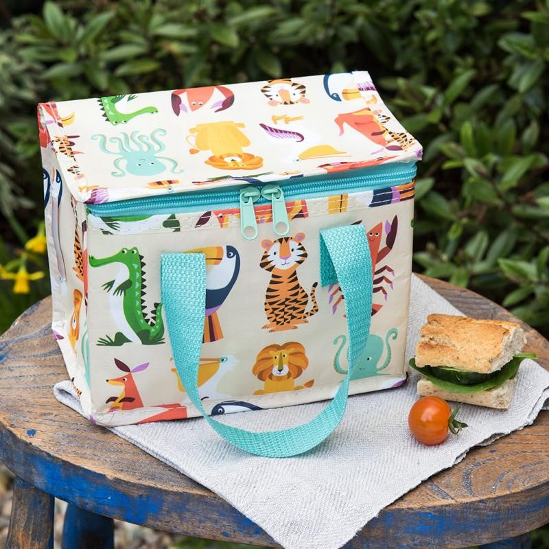 Stylish insulated lunch bag made from recycled materials, featuring foil lining and foldable design for easy storage.