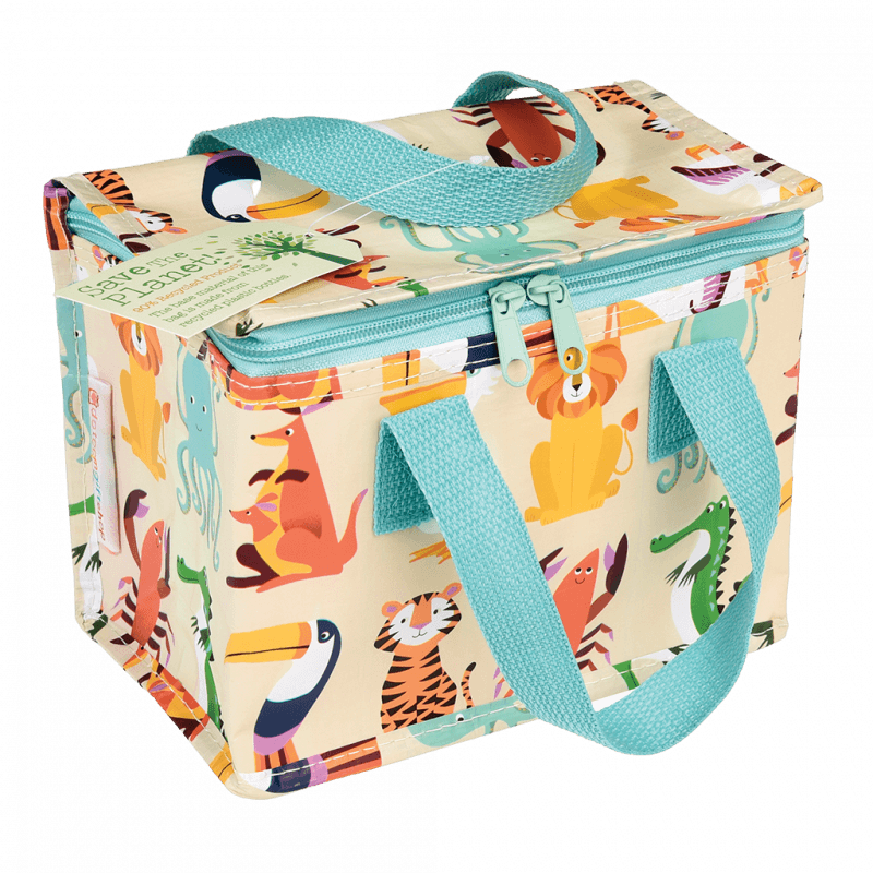 Stylish insulated lunch bag made from recycled materials, featuring foil lining, foldable design, and easy-to-clean surface.