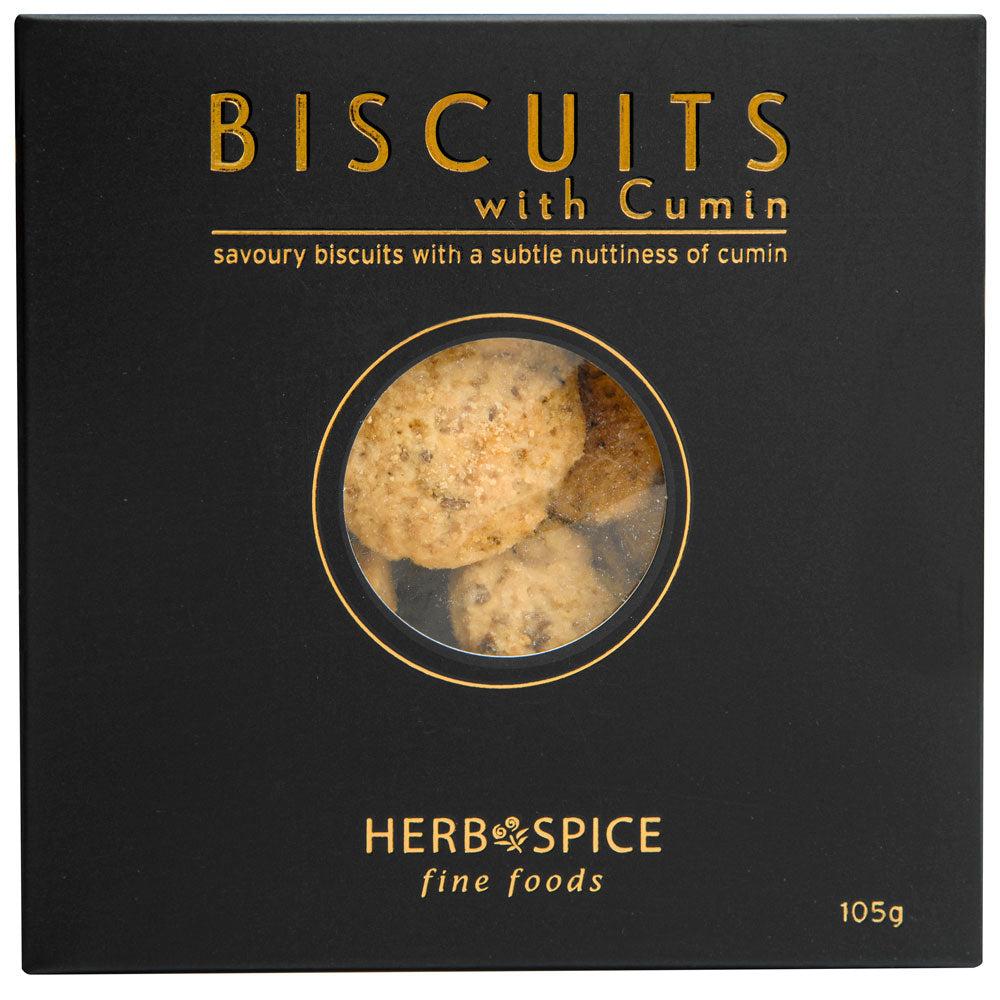 Gourmet cumin-flavored biscuits, perfect for snacking or entertaining, pairing well with dips and cheese.