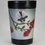 Eco-friendly reusable coffee cup featuring Pohutukawa & Fantail artwork, perfect for coffee lovers and sustainable living.