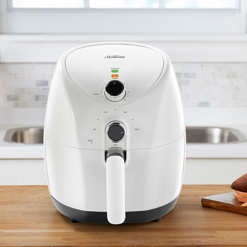 3L Air Fryer with DuraCeramic basket for healthier frying, featuring adjustable timer, temperature control, and cool-touch handle.