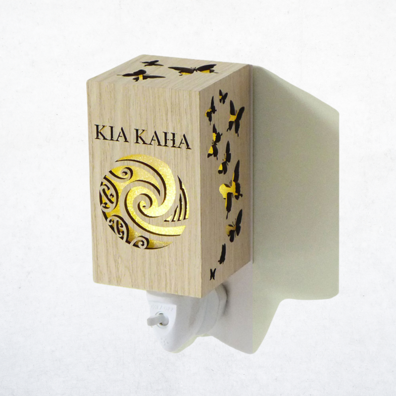 Wood grain night light in 12x7x7 cm size, providing warm, soft illumination for bedrooms, hallways, and serene environments.