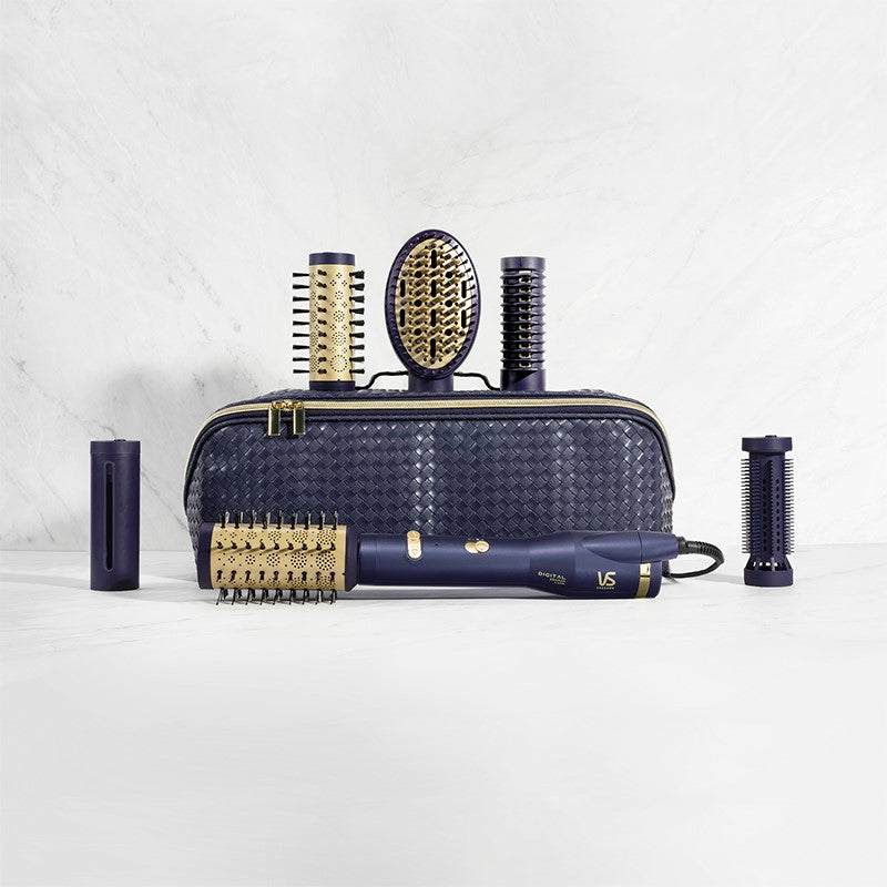 6-in-1 Hair Styler with 6 attachments for versatile styling, featuring intelligent heat control and ionic conditioning for frizz-free shine.