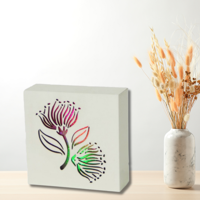 Pohutukawa LED Decor Block featuring vibrant tree design, gentle illumination, ideal for home decor and gifting.