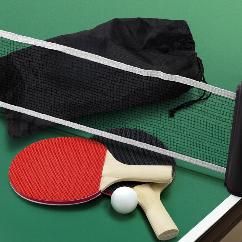 Retractable table tennis set with paddles, balls, and net, perfect for portable indoor or outdoor fun.