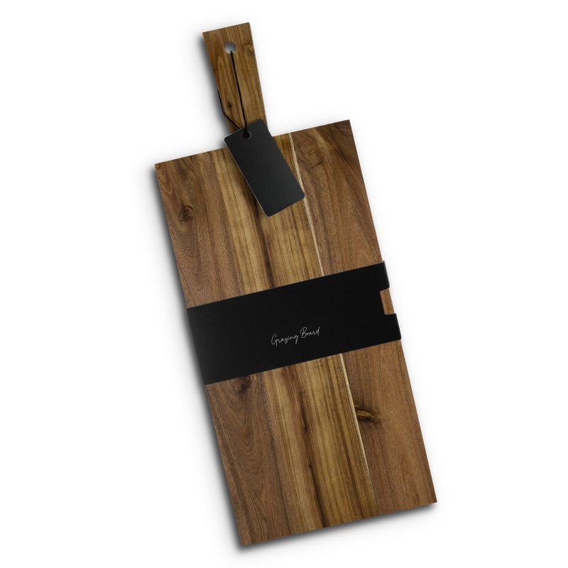 Large Acacia wood grazing board, ideal for charcuterie, featuring a stylish design and durable construction. Perfect for hosting.