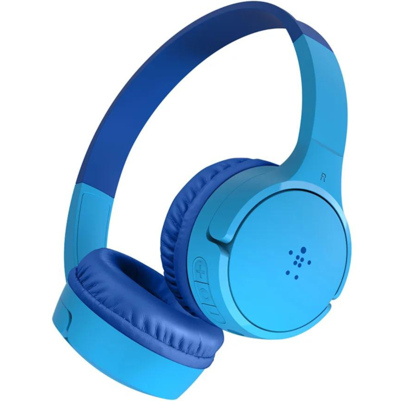 Wireless Kids Headphones Soundfoam with 85dB volume limit, 30-hour battery, durable design, and customizable with fun stickers.
